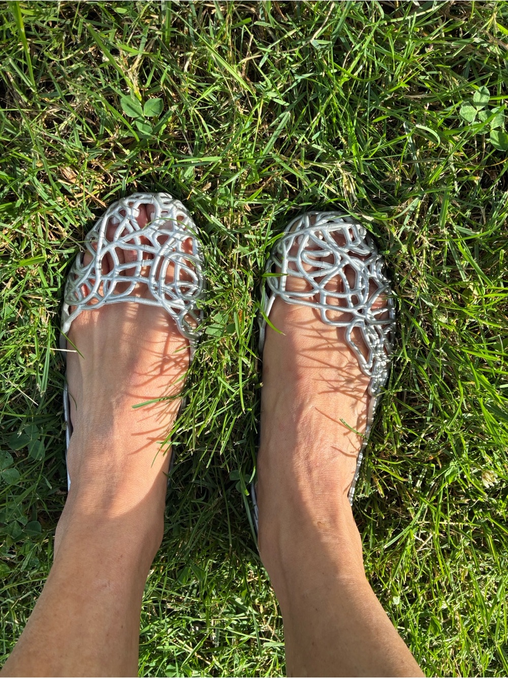 Silver Women’s Jelly Flats - Open Lattice Design
